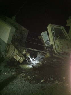 Disabled truck in Afghnistan, at night